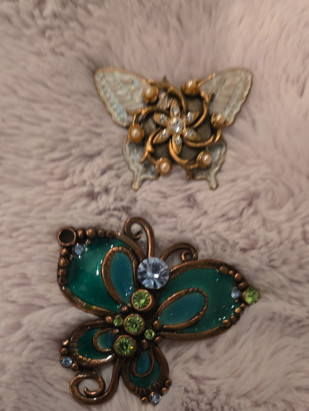 Decorative Teal and Gold Butterfly Brooch - Teal/Green Accent